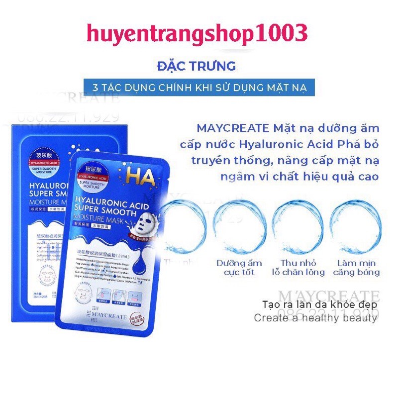 Mặt nạ giấy dưỡng trắng da mụn cấp ẩm thải độc HA Hyaluronic Acid Maycreate