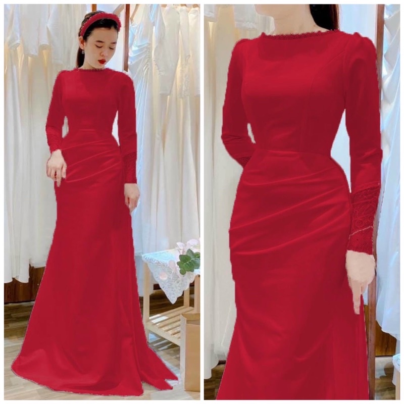 MS1297 ĐẦM BODY ĐUÔI CÁ TÔN DÁNG PHỐI TÀ NGOÀI full S/M/L/XL