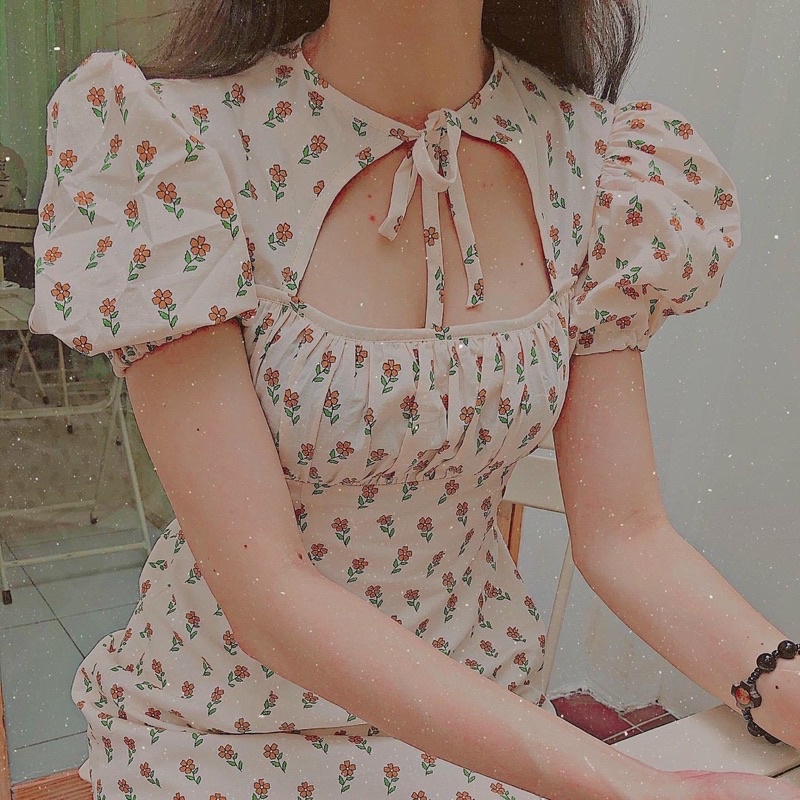 Đầm midi khoét ngực dáng maxi form chuẩn hoạ tiết hoa Sun Fashion