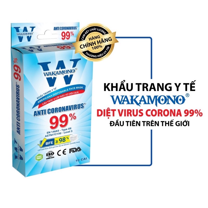 WAKAMONO Khẩu Trang Y Tế Diệt 99 Virut Corona