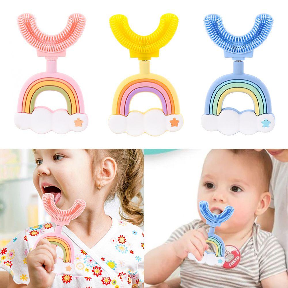 NIUYOU Bàn Chải Đánh Răng Mềm Mại Hình Chữ U Màu Cầu Vồng Cho Bé