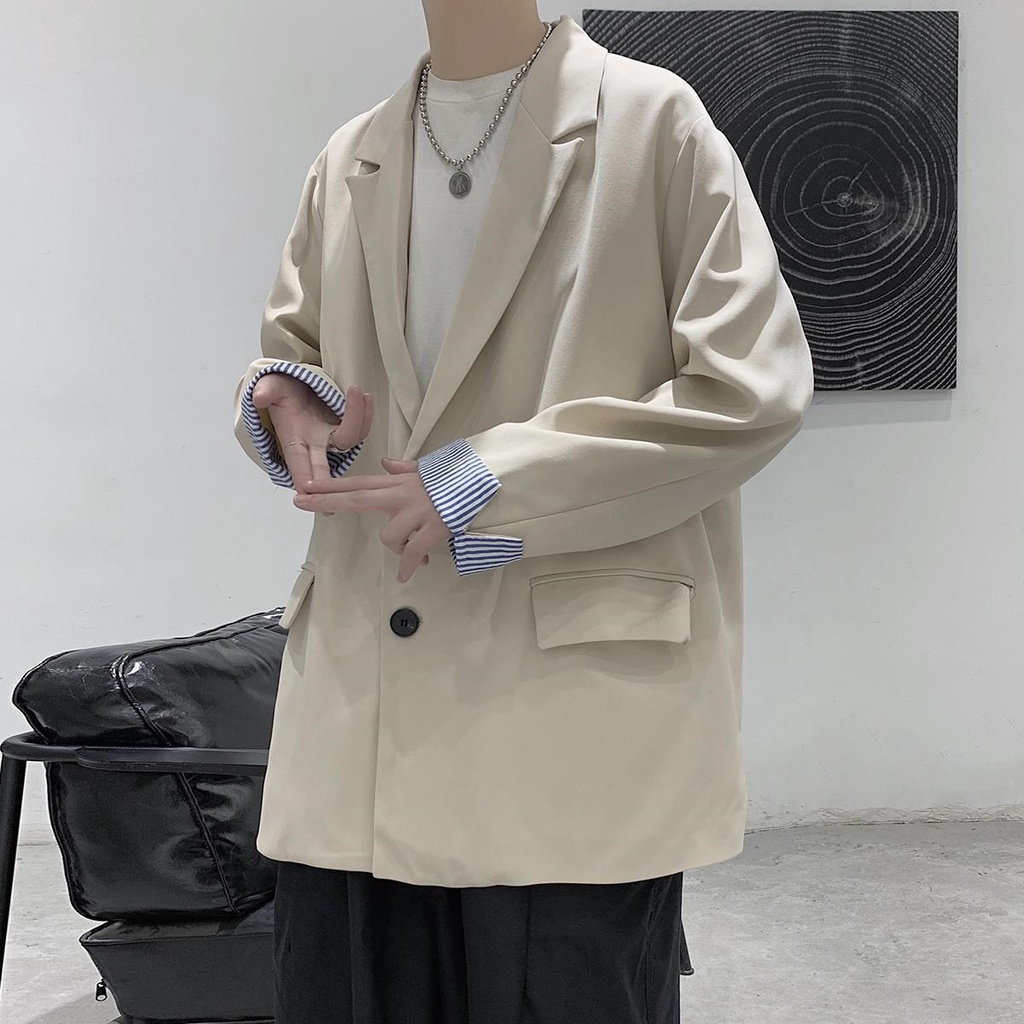 Áo khoác blazer tay dài dáng rộng cài nút đơn giản phong cách Hàn Quốc thời trang mùa thu dành cho nam