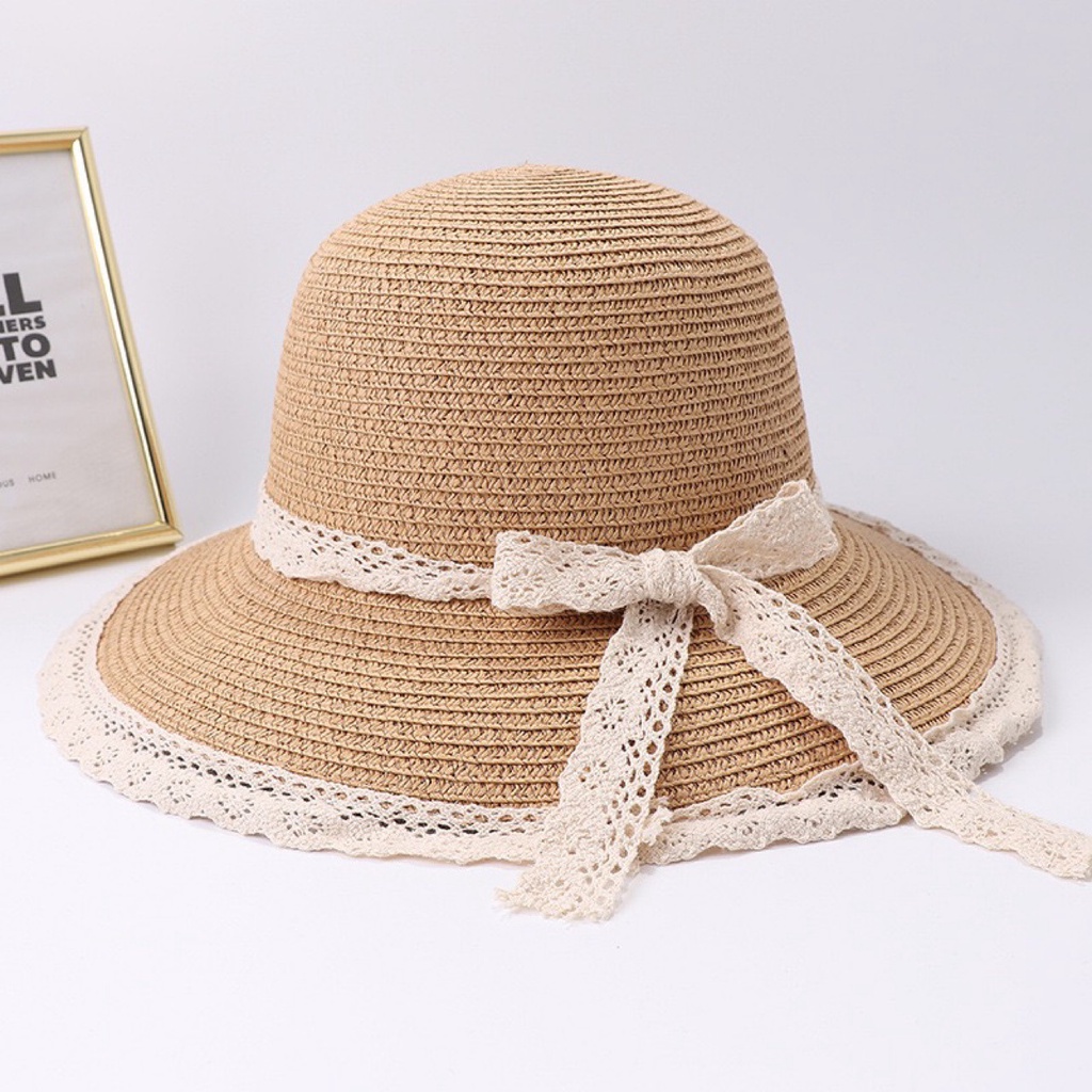 Nón Cói Đi Biển Viền Ren Thắt Nơ Xinh Xinh