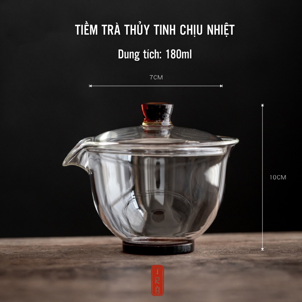 Tiềm trà, chén khải thủy tinh chịu nhiệt có miệng rót, dung tích 150ml