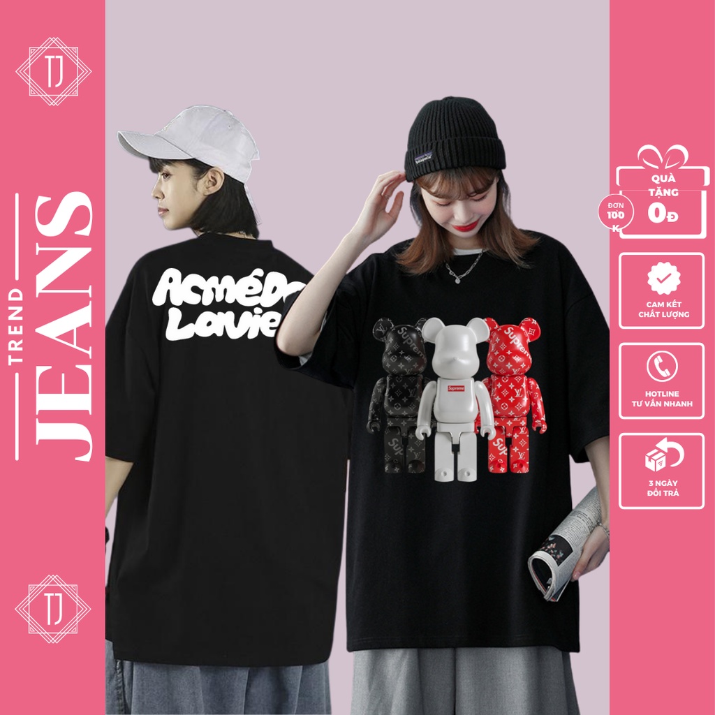 Áo thun nam nữ, Áo phông in hình Bearbrick form rộng tay lỡ chất cotton mềm mịn