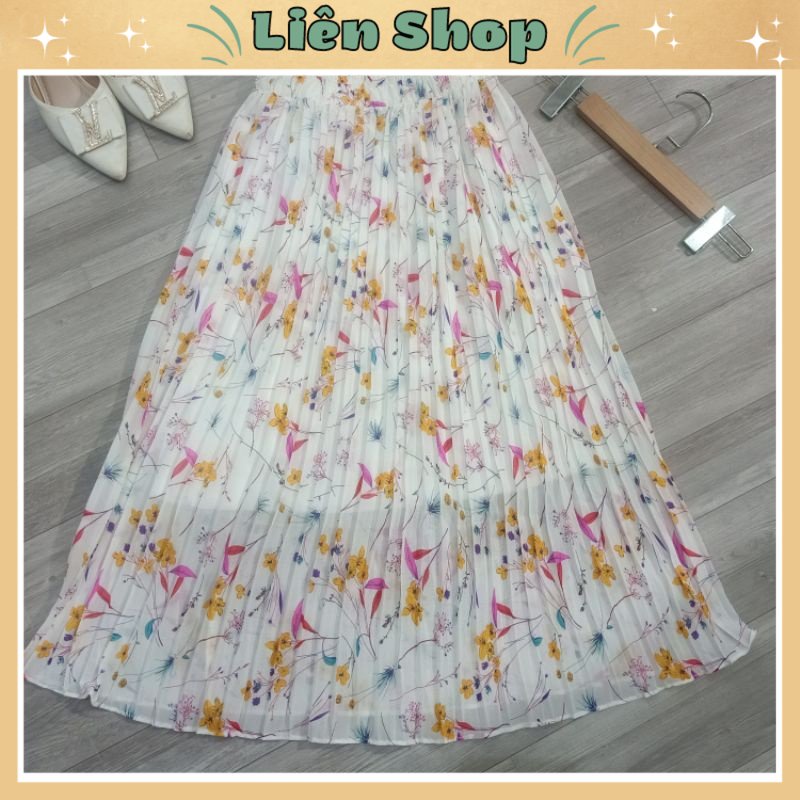 Chân Váy Hoa Dập Ly 2 Lớp Dáng Xòe Bồng Bềnh Duyên Dáng Cạp Chun Co Giãn Thoải Mái