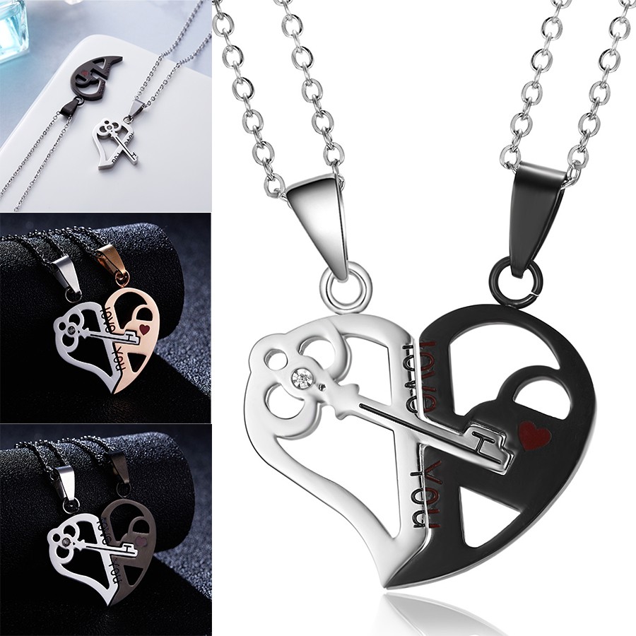 Set 2 Vòng cổ Mặt Ổ Khóa Khắc Chữ Love You Cho Cặp Đôi