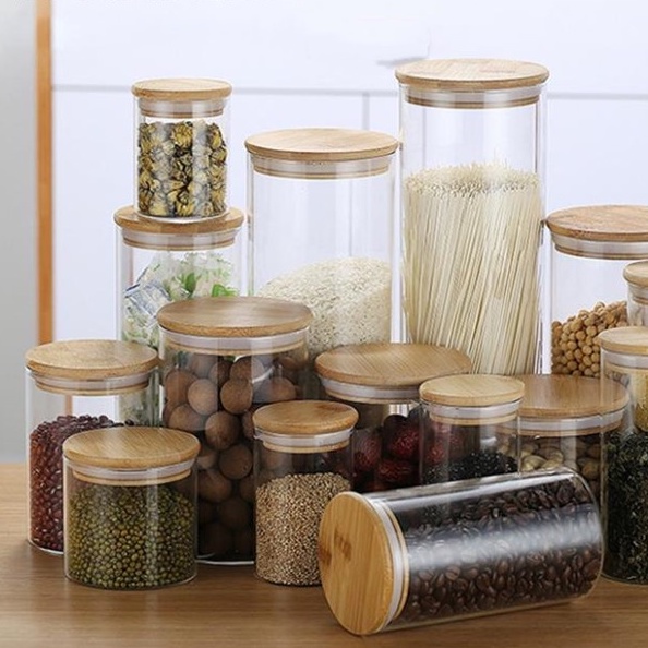 Hũ Thủy Tinh Nắp Gỗ Cao Cấp Hũ Đường Hũ Để Ngũ Cốc