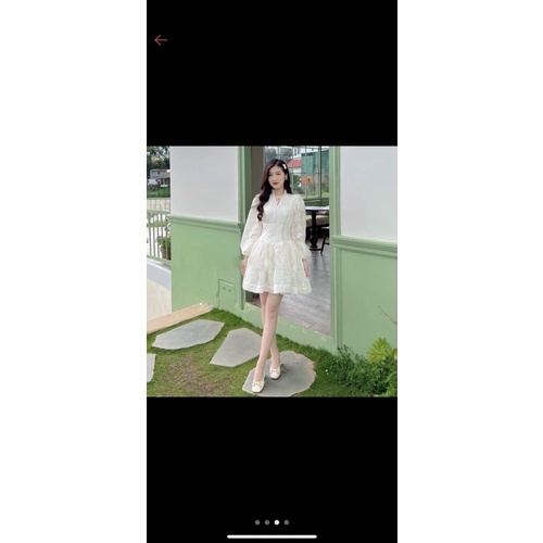 Đầm - Váy hoa nổi dài tay phồng eo corset 3 màu bồng bềnh