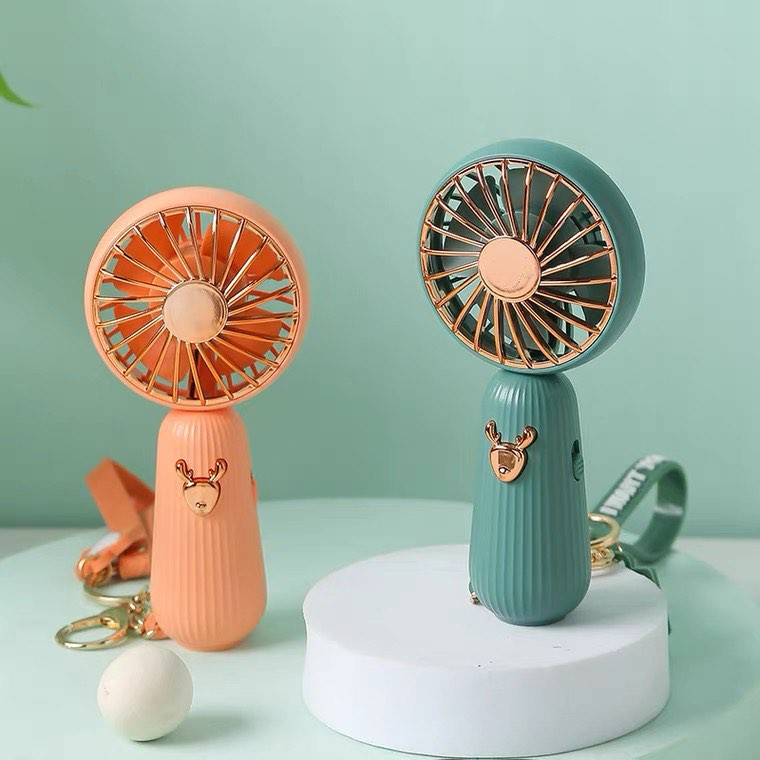 Quạt mini cầm tay tích điện kèm sạc usb có móc treo dễ thương tiện dụng Milu Deer [MẪU MỚI NHẤT 2021]