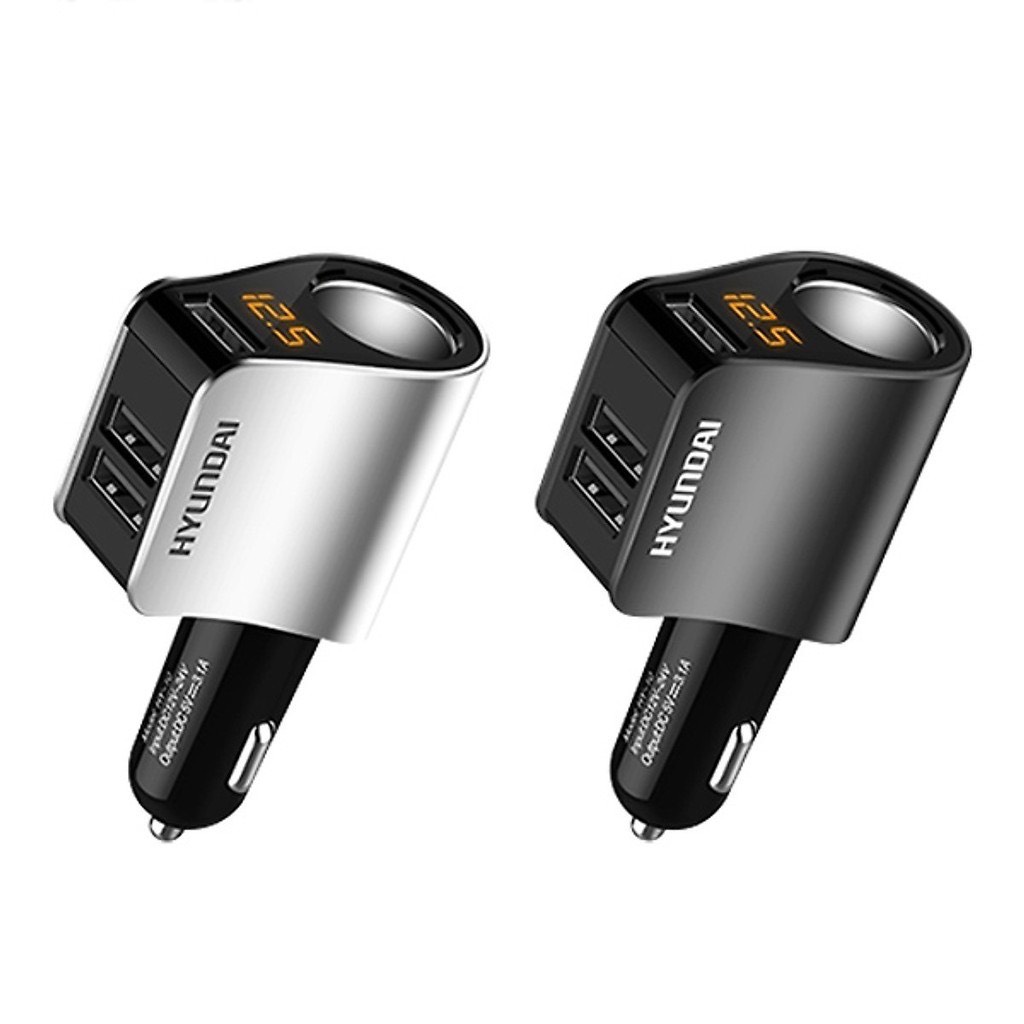 Tẩu sạc oto, tẩu sạc xe hơi hyundai 3 cổng USB có màn hình hiển thị điện áp và một lỗ tẩu - SEVEM.CAR