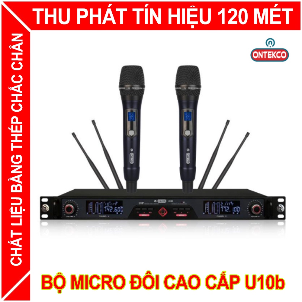 Micro karaoke không dây cao cấp ONTEKCO U10b tích hợp màn hình led chuyên nghiệp kèm đầu thu sóng, giảm nhiễu