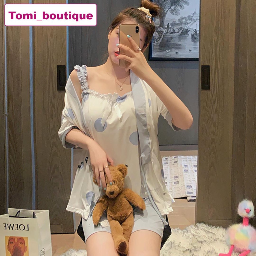Bộ ngủ KIMONO nữ buộc chấm xanh tặng áo 2 dây sexy mới về  - TOMI BOUTIQUE | BigBuy360 - bigbuy360.vn