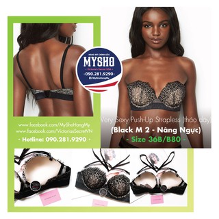 (Bill Mỹ) 36B/B80 - Áo lót nâng ngực Very Sexy, màu đen, tháo dây, phối ren sexy, Black M - Victoria's Secret USA