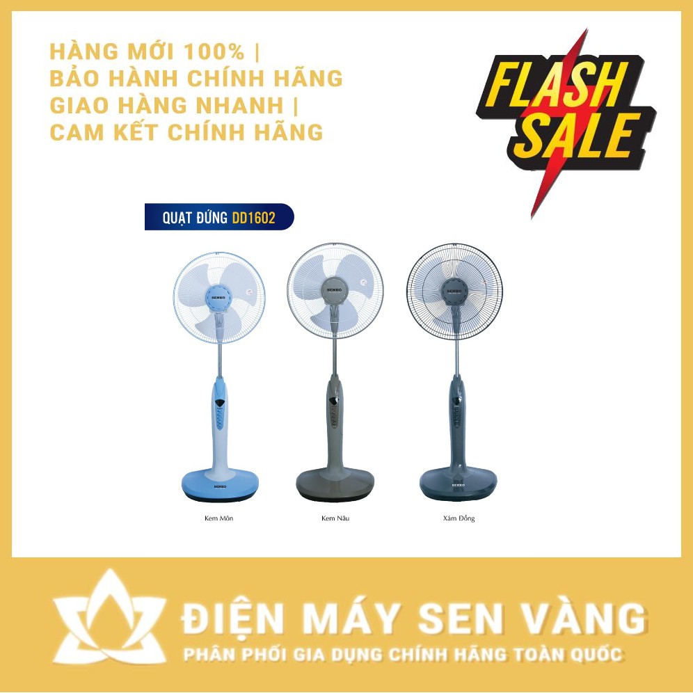 [CHÍNH HÃNG] QUẠT ĐỨNG SENKO DD1602 3 CÁNH -3 TỐC ĐỘ - PHÍM BẤM - CÓ ĐÈN NGỦ -MADE IN VIETNAM (KEM MÔN/KEM NÂU/XÁM ĐỒNG)