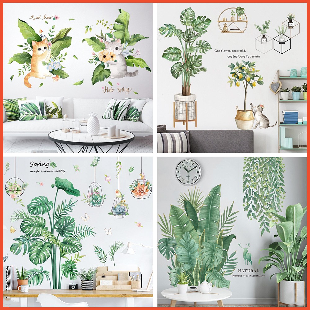 Decal dán tường lá xanh có keo sẵn-Giấy dán tường thiên nhiên cho phòng khách,phòng ngủ lau chùi dễ dàng không thấm nước | BigBuy360 - bigbuy360.vn