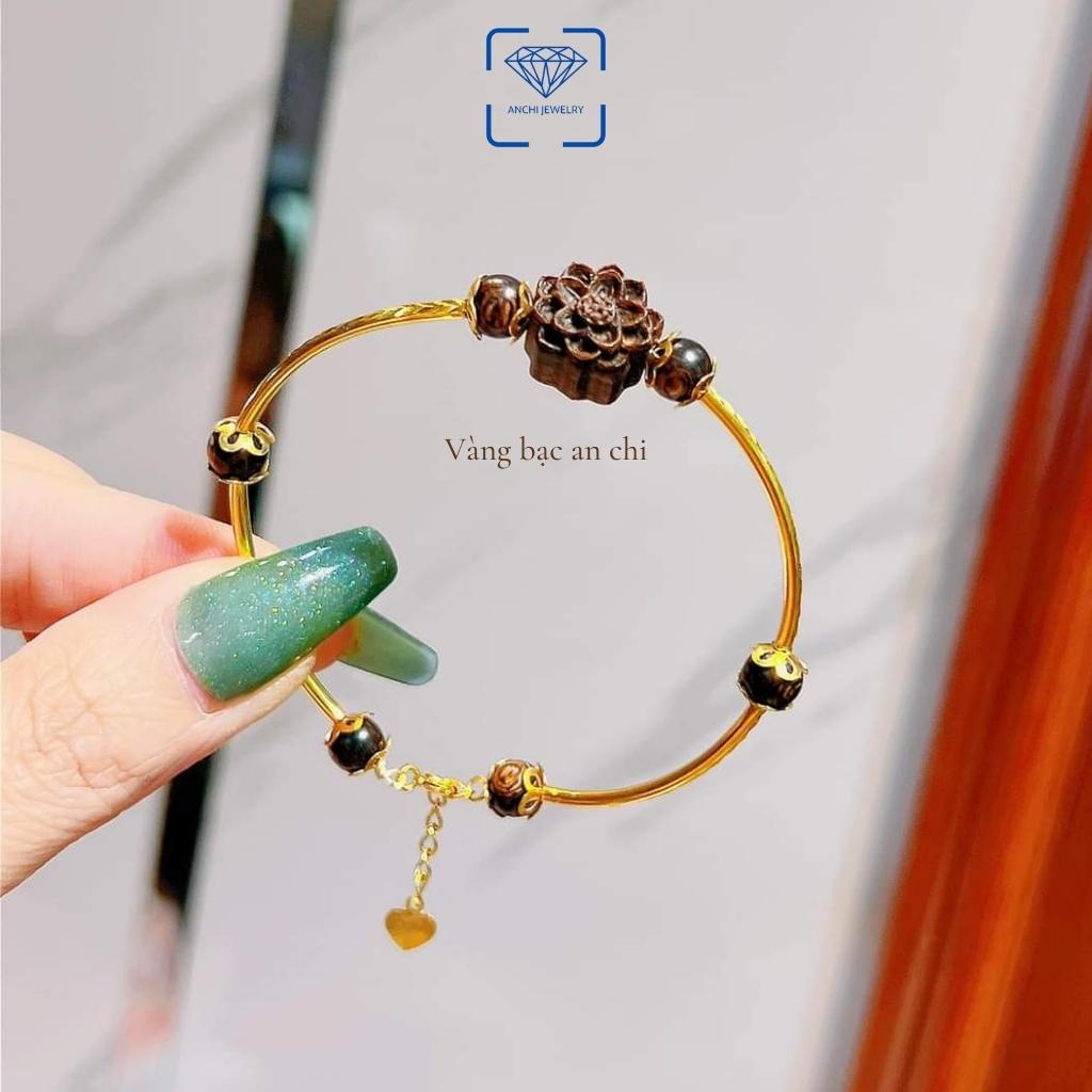 Lắc tay kiềng bạc charm hoa sen trầm hương cho nữ - Anchi jewelry