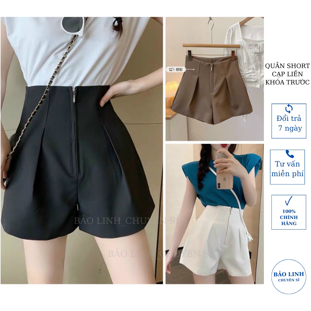 Quần short đen lưng cao cạp liền khóa trước thời trang nữ cá tính mặc đi biển ở nhà