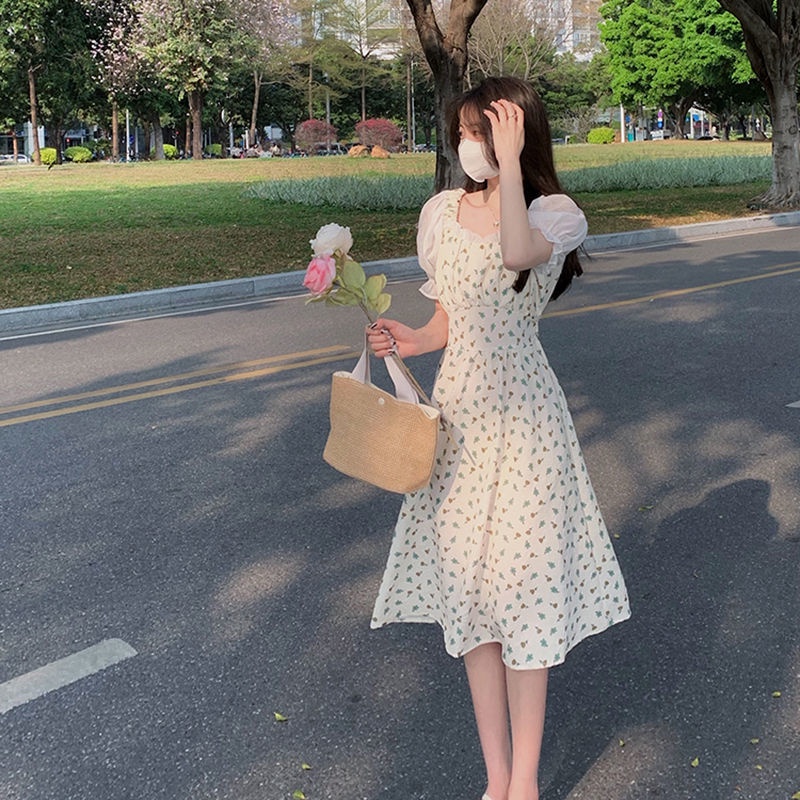 Đầm Hoa Tay Phồng Cổ Vuông Thời Trang Mới 2022 JL-LYQ-23