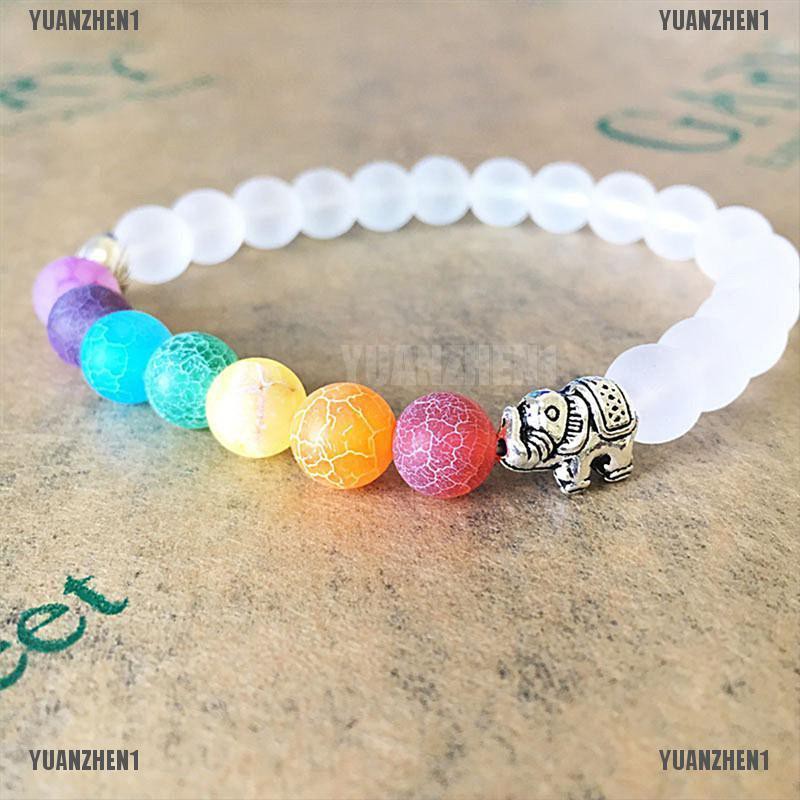 Vòng đeo tay xâu hạt 7 màu gắn trang trí mặt hình voi phong cách cổ điển