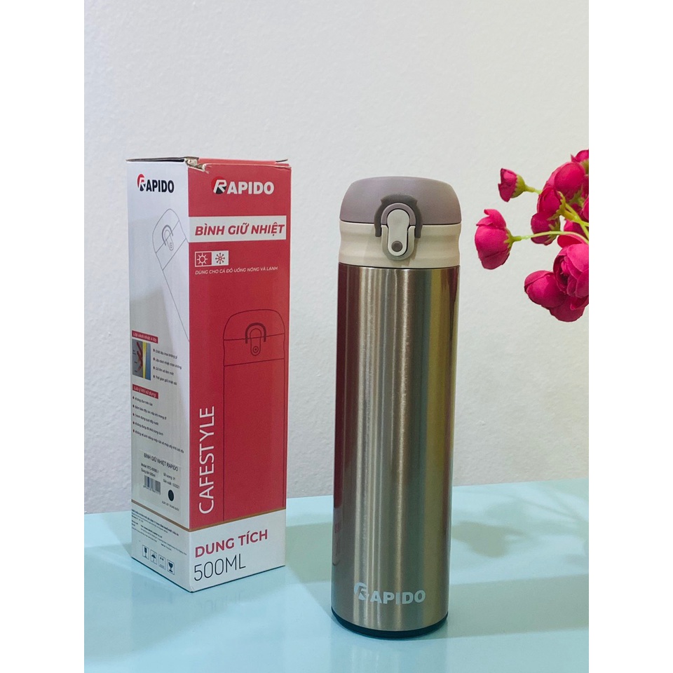 BÌNH GIỮ NHIỆT RAPIDO 500ML vỏ inox có thêm lưới lọc trà