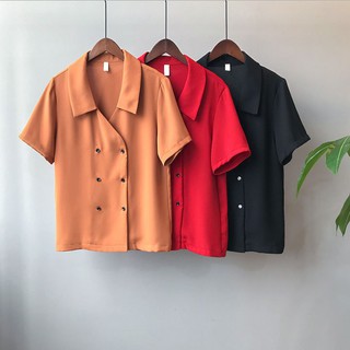 Áo sơ mi nữ form rộng công sở kiểu tay ngắn lỡ cổ vest Hàn Quốc _ áo sơ mi basic nhiều màu