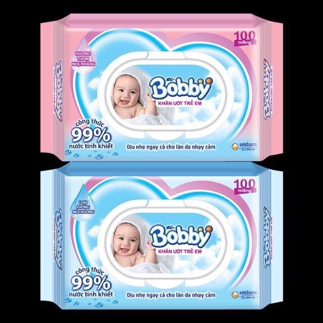 [ĐỦ MÀU] Khăn Ướt Bobby Không mùi/Có mùi 100 miếng