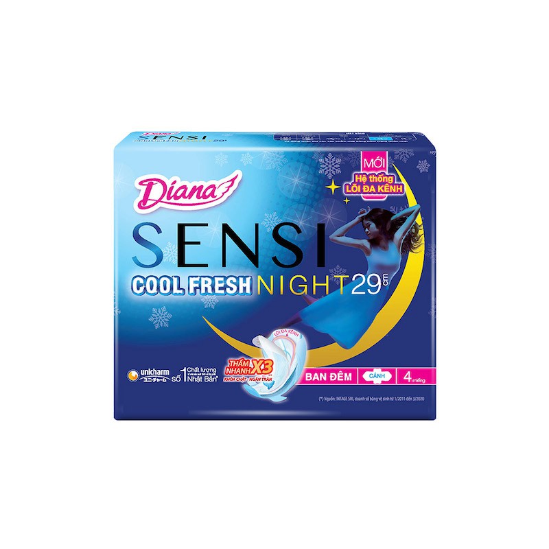 Combo 3 Băng Vệ Sinh Diana Sensi Cool Fresh Ban Đêm 29cm 4 miếng