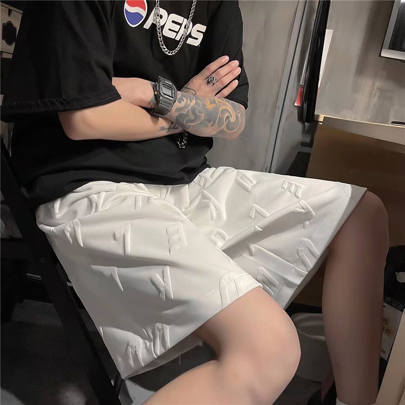Quần Thể Thao Ngắn Dáng Rộng Màu Trơn Có Dây Rút In Họa Tiết Phong Cách Hàn Quốc Thời Trang Unisex