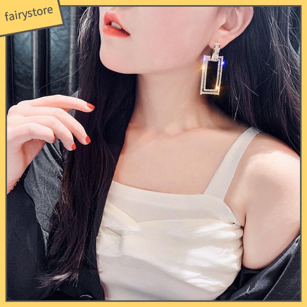 Hoa Tai Dáng Dài Mặt Hình Chữ Nhật Cho Nữ