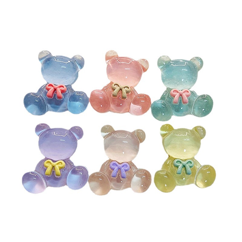 Set 10 Miếng Dán Kẹp Trang Trí Điện Thoại/Sổ Tay Hình Gấu/Cà Vạt Trong Suốt DIY