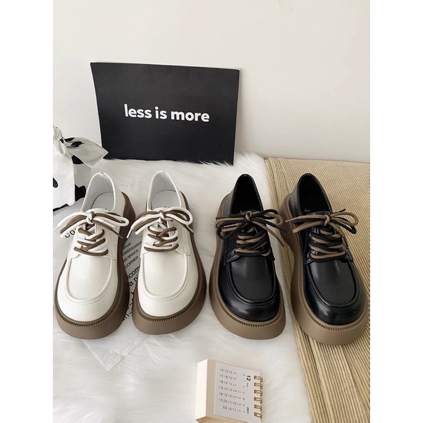 (Sẵn đen 36, trắng 40) Giày oxford bánh mì đế nâu buộc dây vintage dễ thương ulzzang Hàn Quốc Yannie Lolita