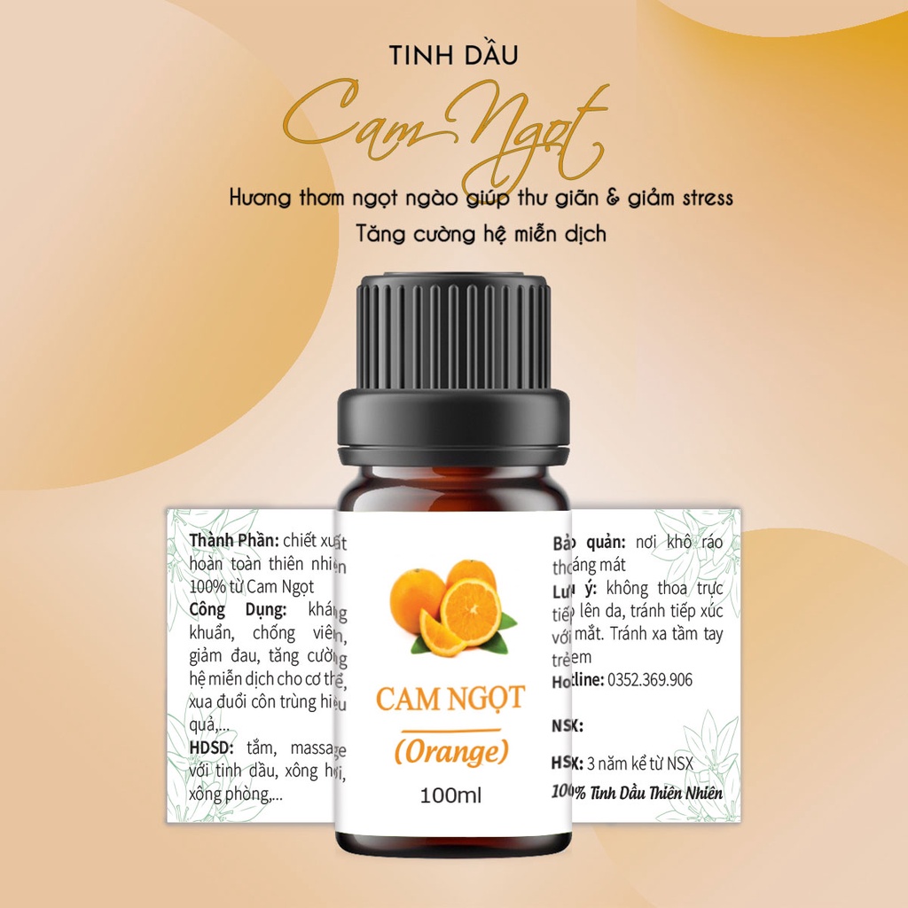 Tinh dầu Cam Ngọt 100ml, cân bằng cảm xúc, thơm phòng, thư giãn, tốt cho tim mạch.