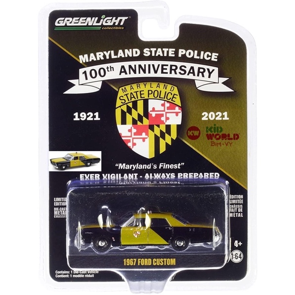 Xe mô hình GreenLight 100th Anniversary Maryland State Police Cảnh sát 1967 Ford Custom 28080-A.