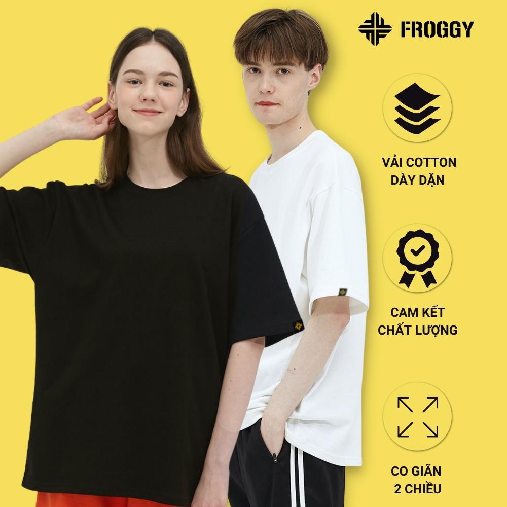 Áo Thun Cổ Tròn Basic FROGGY Áo Phông Unisex Nam Nữ Cotton co giãn, dày dặn Oversize Phom Rộng tay lỡ Hàn Quốc