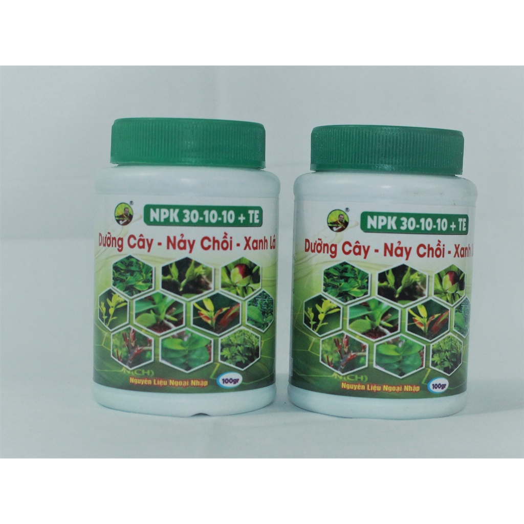 Phân bón cây cảnh NPk 30-10-10 + TE Nảy chồi xanh lá dưỡng cây hũ 100g