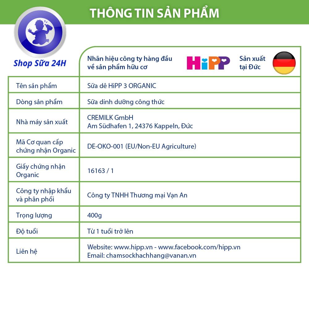 Sữa dê HiPP Organic số 3 lon 400g