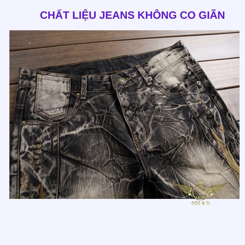 Quần jean nam ống suông đẹp độc lạ LEVAMEN chất liệu cotton không co giãn dáng thường thêu phượng  QJ050 | BigBuy360 - bigbuy360.vn