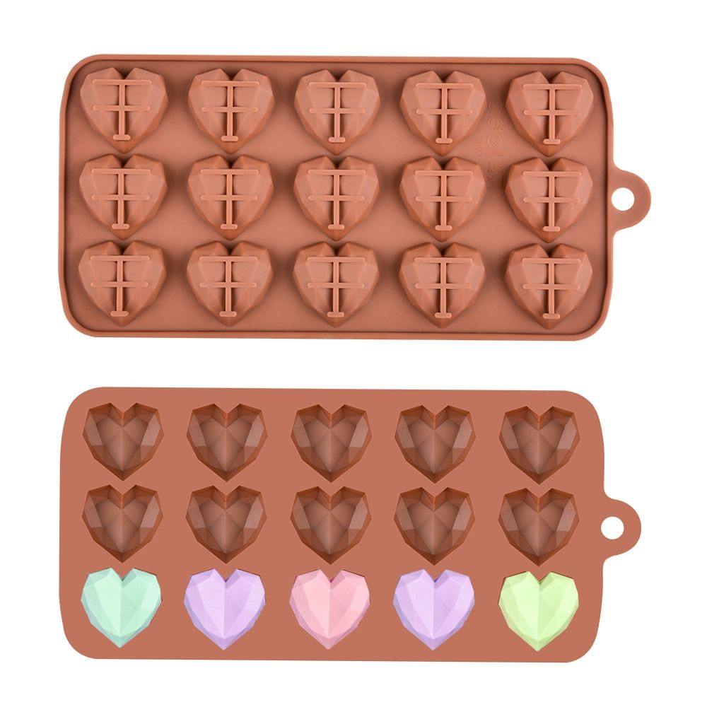 Khuôn Làm Bánh /Socola /Xà Phòng/Nến/Kẹo Hình 15 Trái Tim *Kim Cương* Mini Bằng Silicon Chịu Nhiệt Chống Dính