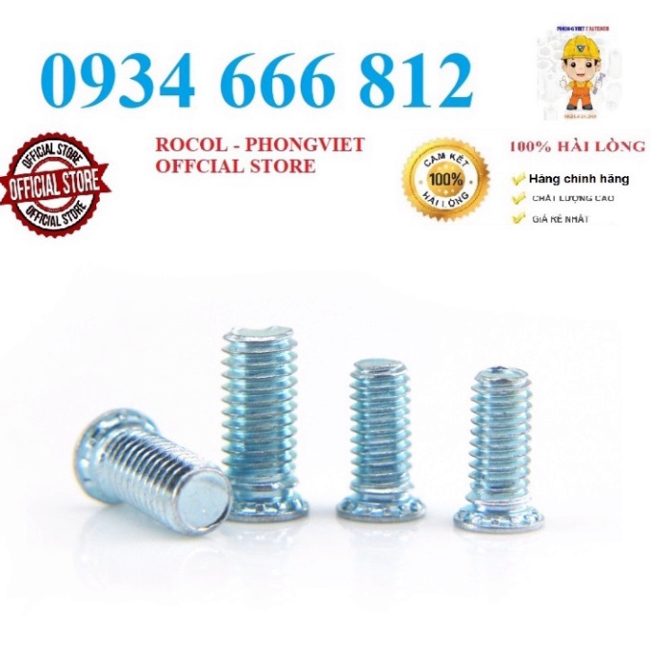 Combo 50c trụ tán clin FH M3X15, M4X10, M4X12, M4X16 thép mạ