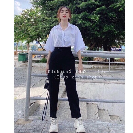 Quần tây lưng cao nữ dáng dài đi học làm công sở màu đen khóa kéo Quần tây baggy vải học sinh cạp cao chất dày mềm đẹp