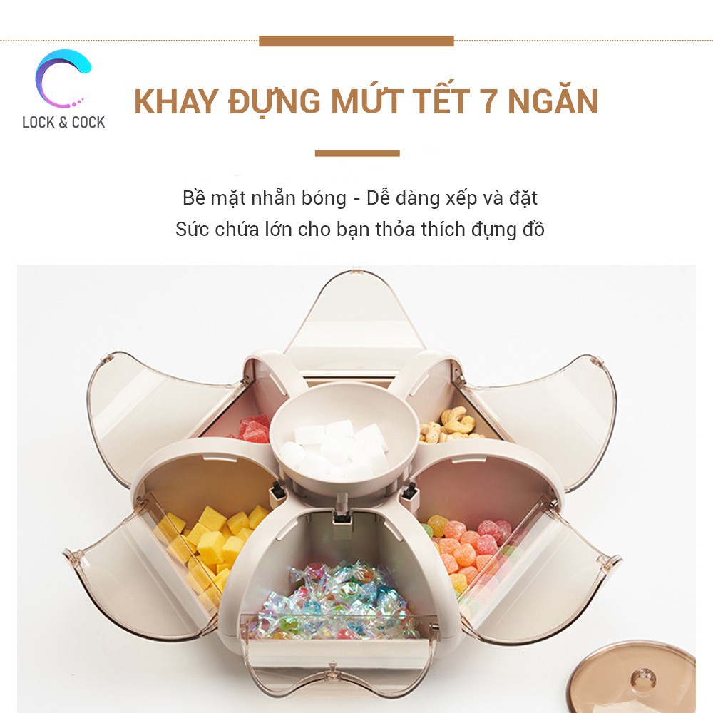 Khay kẹo mứt tết, Khay để bàn 7 ngăn hình bông hoa sang trọng lịch sự, khay đựng bánh kẹo