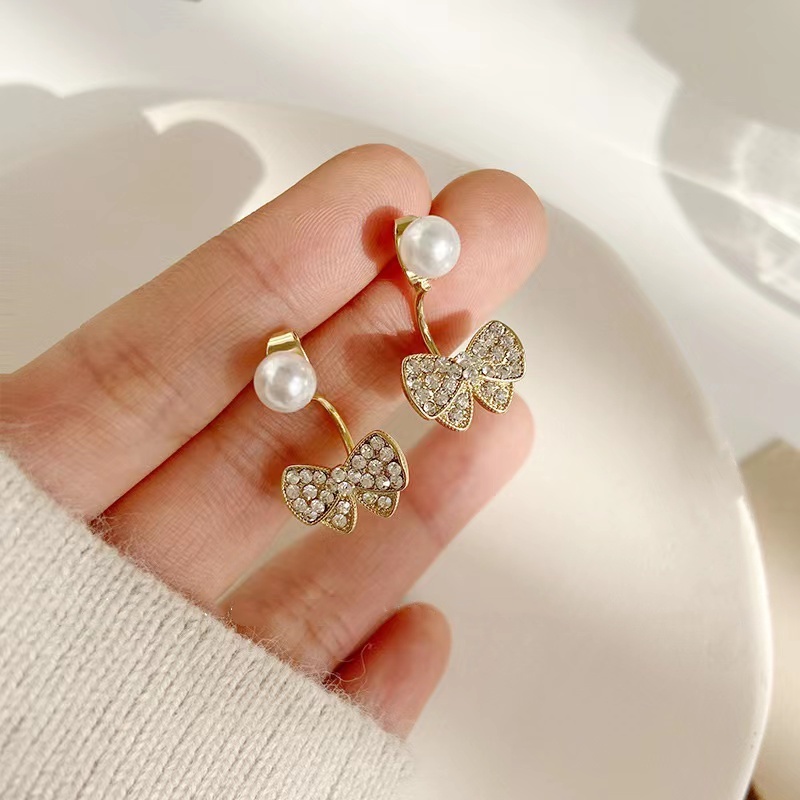 Đôi Bông Tai Mạ Bạc 925 Hình Nơ Đính Đá Xinh Xắn Cho Nữ