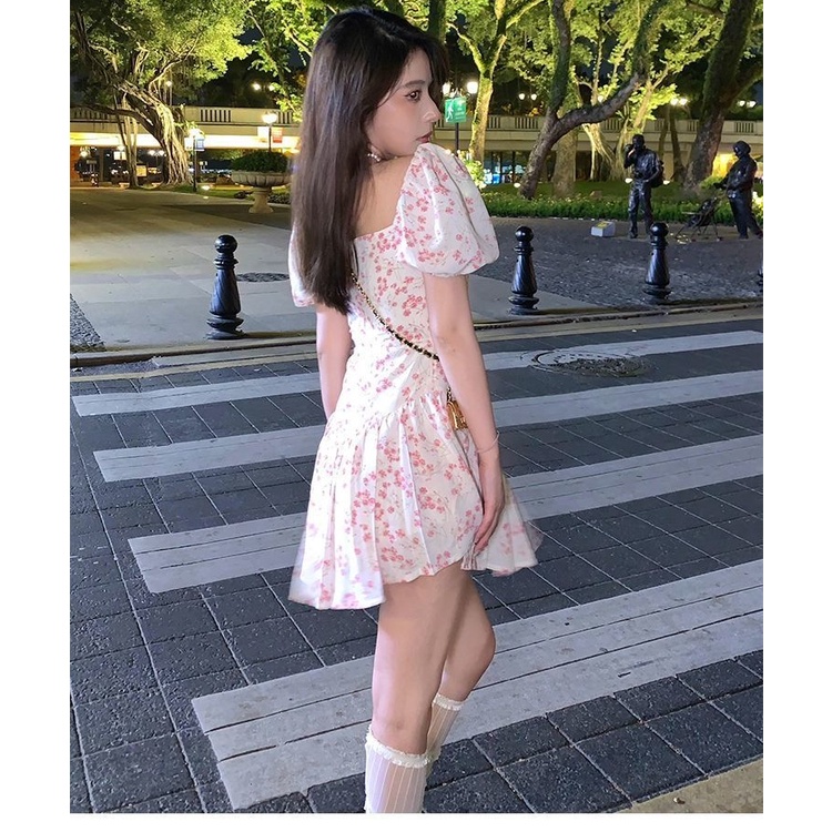 Đầm Tay Phồng Ngắn In Họa Tiết Hoa Thời Trang Đi Biển Mùa Hè Xinh Xắn Cho Nữ