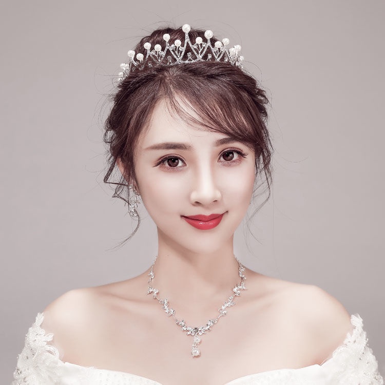 [Aishang Beautiful] Set Vòng Cổ Bông Tai Vòng Cổ Khuyên Tai Hình Vương Miện Cho Cô Dâu Tiệc Cưới