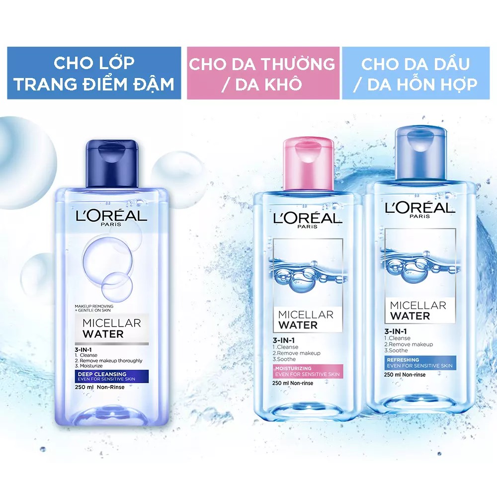 [Hàng Chính Hãng] Nước tẩy trang - Dầu tẩy trang Loreal - L'Oreal Paris 3-in-1 Micellar Water 400ml