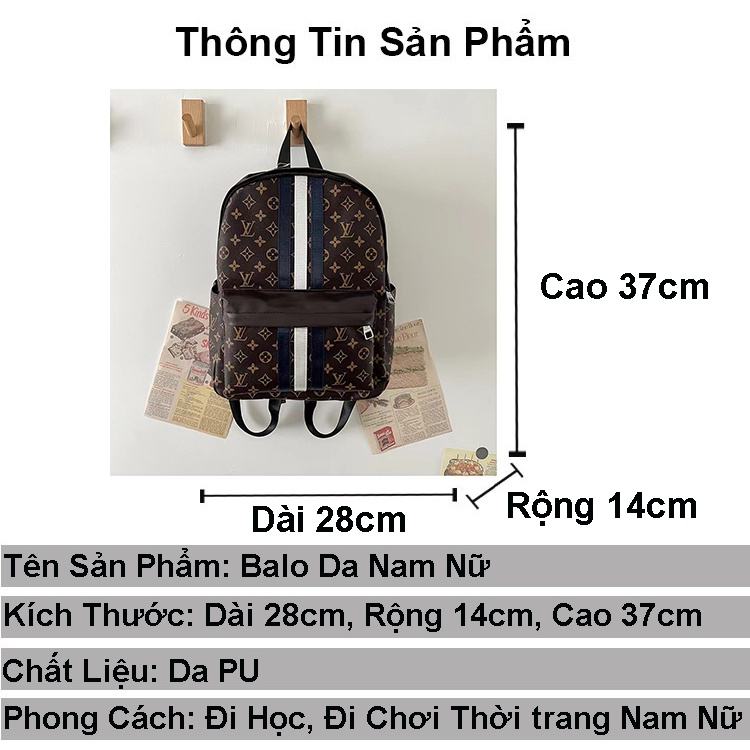 Balo da nam LV Ba lô đi học cao cấp da pu PUKA cặp đi học nam nữ đẹp thời trang cặp sách đeo vai unisex đi chơi đi làm