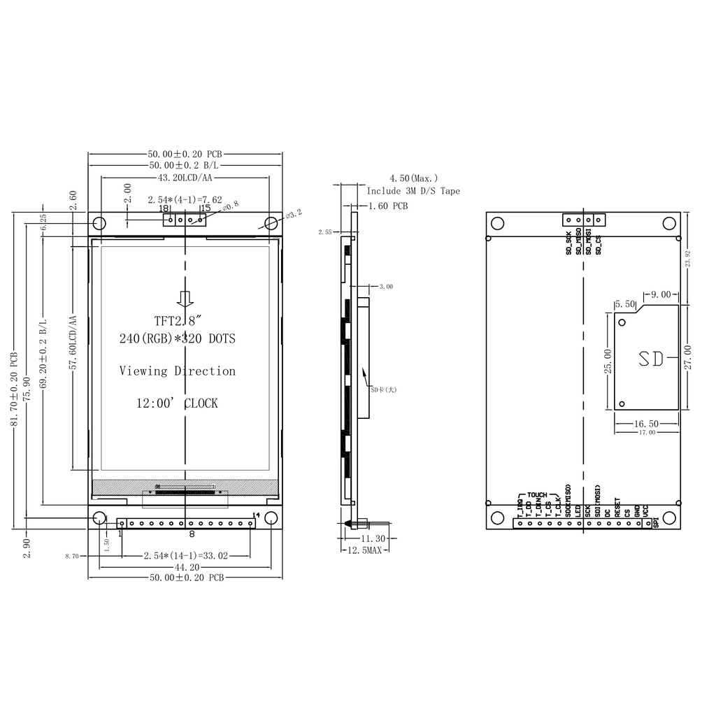 Mô Đun Cổng Màn Hình Lcd 2.8 "240X320 Spi Tft Lcd Với Bộ Chuyển Đổi Micro Sd Ili9341 5v / 3.3v 2.8 Inch Cho Arduino