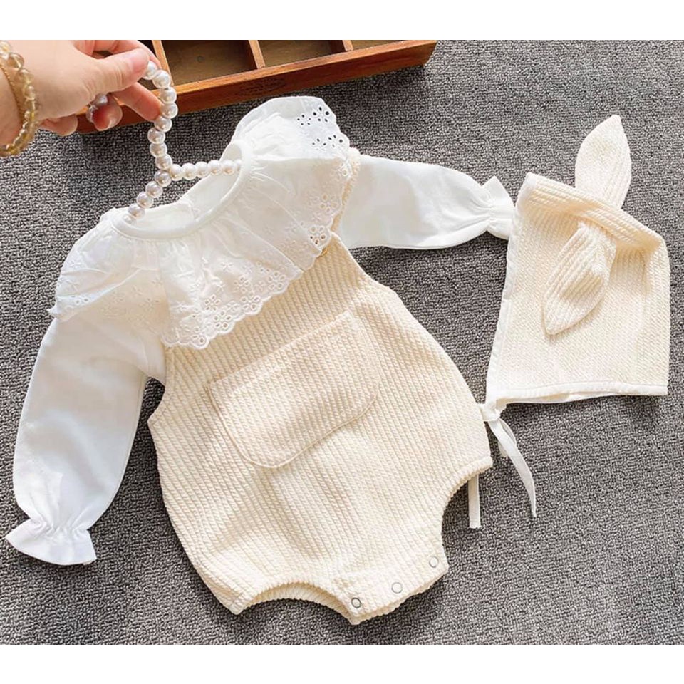 Set áo trắng+yếm+mũ thỏ cho bé _[Hàng Quảng Châu]