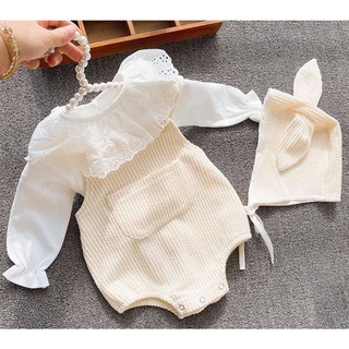 Set áo trắng+yếm+mũ thỏ cho bé _[Hàng Quảng Châu]